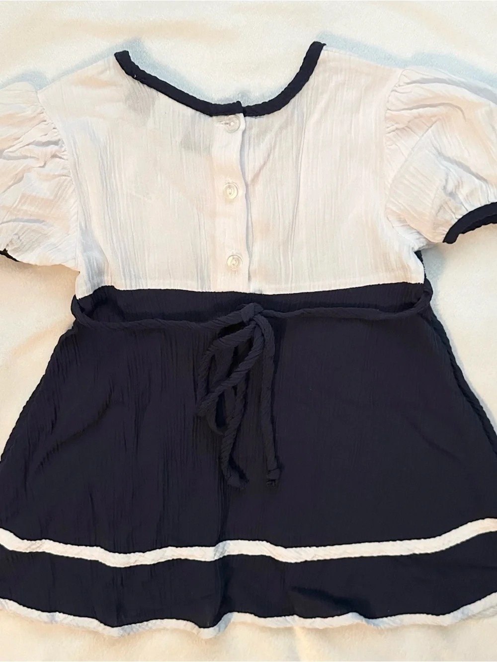 Vintage Youngland Navy & White Nautical Dress 2T Sailor Gold Button Short Sleeve